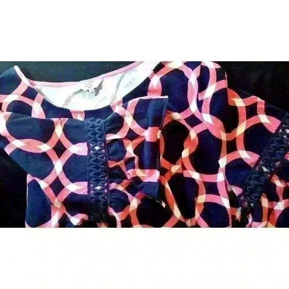 CROWN & IVY Woman's NAVY BLUE and PINK Shirt TUNIC Top RUFFLE Sleeves size 3x - Picture 5 of 5